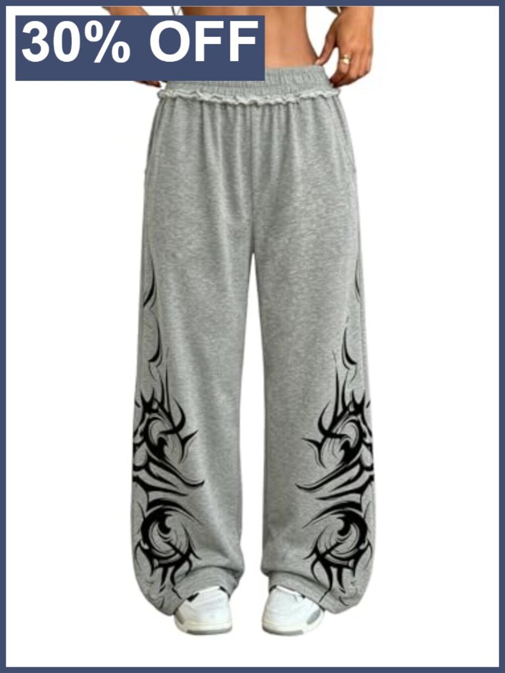 ZAFUL Wide Leg Sweatpants Y2K Gothic Graffiti High Rise Pull On Athleisure